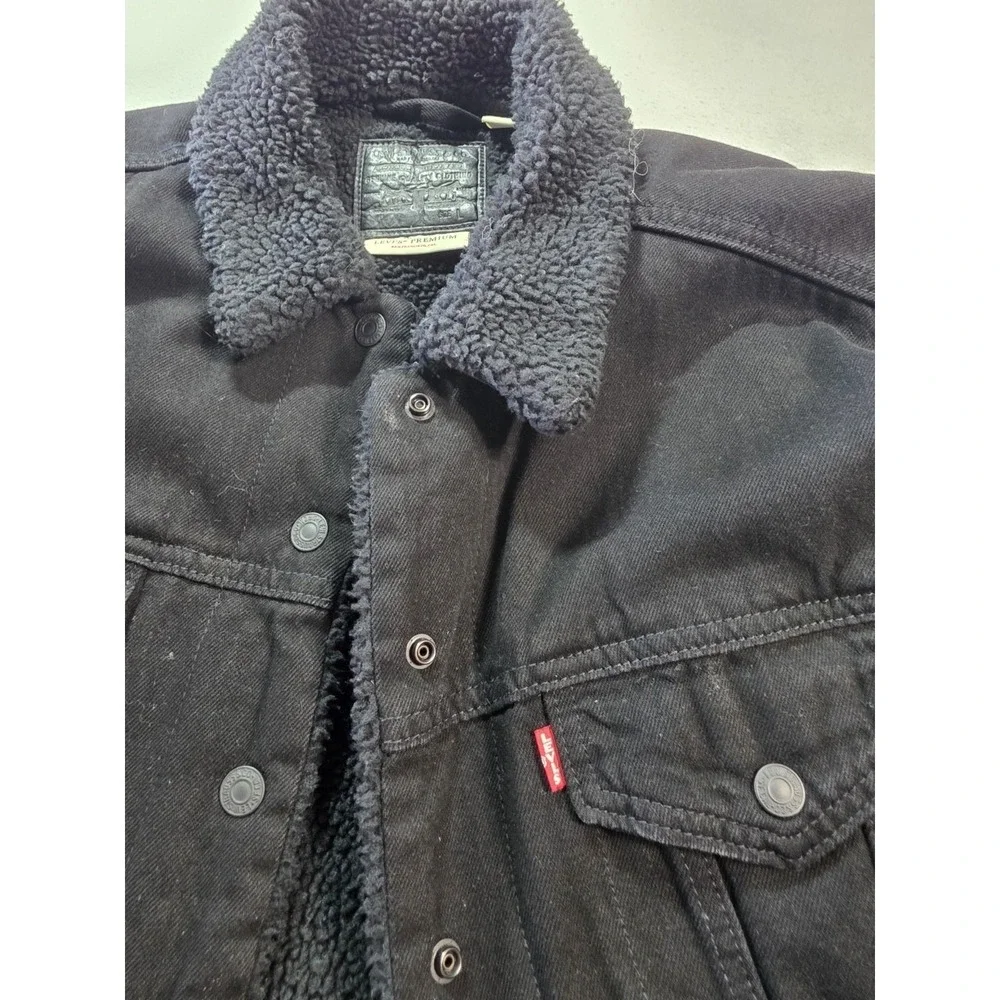 Levis Denim Jacket Adult Large Blk Sherpa Lined Black Tab Trucker Fleece